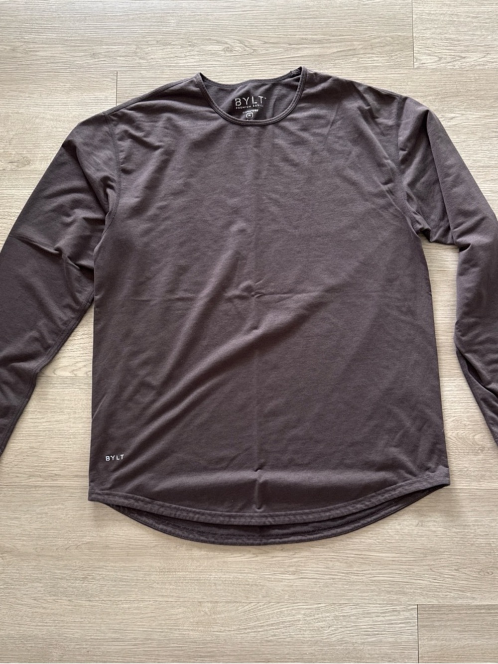 BYLT Basics Men's Long Sleeve Crew Tee in Charcoal Brown